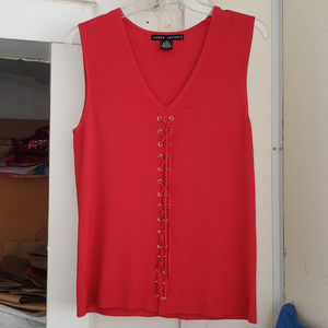 Red lace-up looking sleeveless top